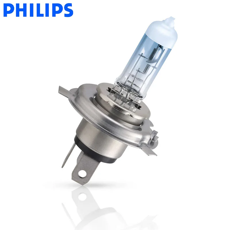 Philips H4 9003 White Vision 3700K Intense White Xenon White Car Headlight Auto Halogen Hi/lo Beam ECE 12342WHVSM, Pair+ 2x T10