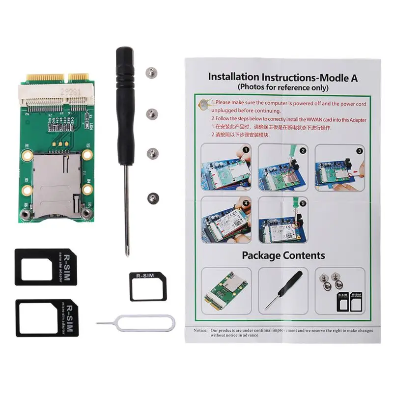 Мини PCI-E адаптер удлинитель для 3g 4G модуль USIM карты слот с sim-картой для 3g/4G WWAN LTE gps карты - Цвет: Красный