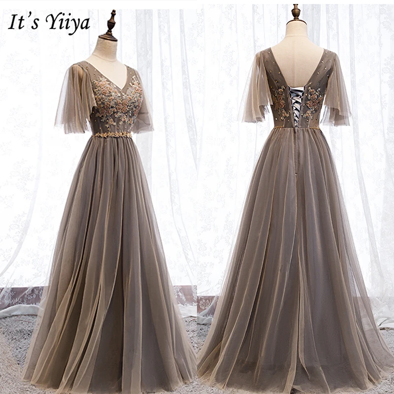 It's Yiya вечернее платье короткий рукав v-образный вырез А-силуэт элегантные вечерние платья вышивка пол длина платья плюс размер E985