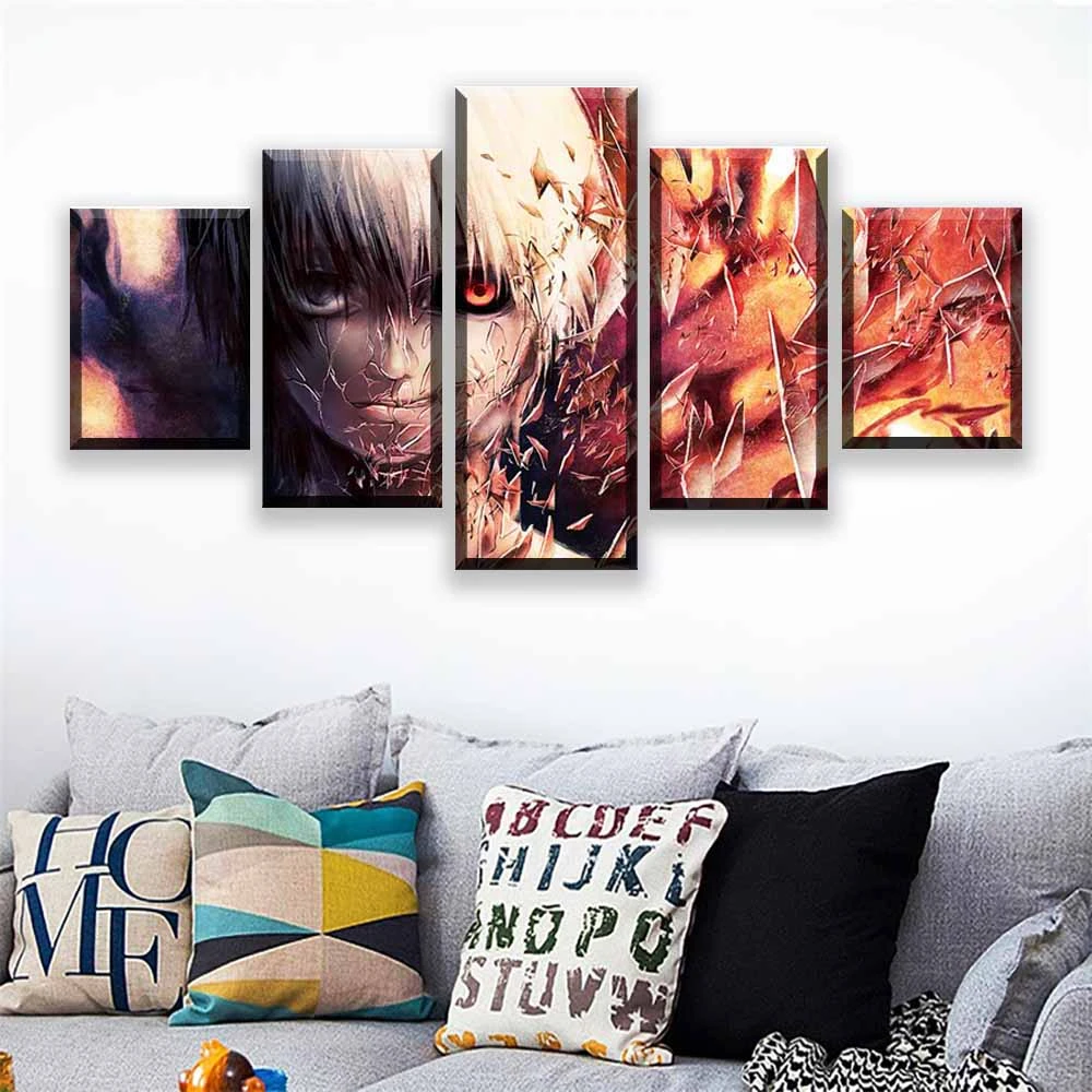 PEJHQY oil painting 5 Pcs/set Painting On Canvas Anime Tokyo Ghoul Ken Kaneki Images Wall Art Pictures For Living Room Home Decor 