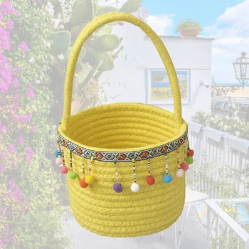 

Simple Flower Basket Woven Hanging Basket Cotton Rope Basket(Random Designs)