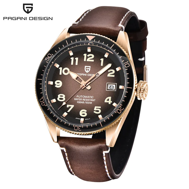 PAGANI дизайнерские автоматические механические часы для ныряльщиков спортивные 200 м Роскошные Брендовые мужские часы деловые наручные часы мужские часы Relogio - Цвет: Gold Brown