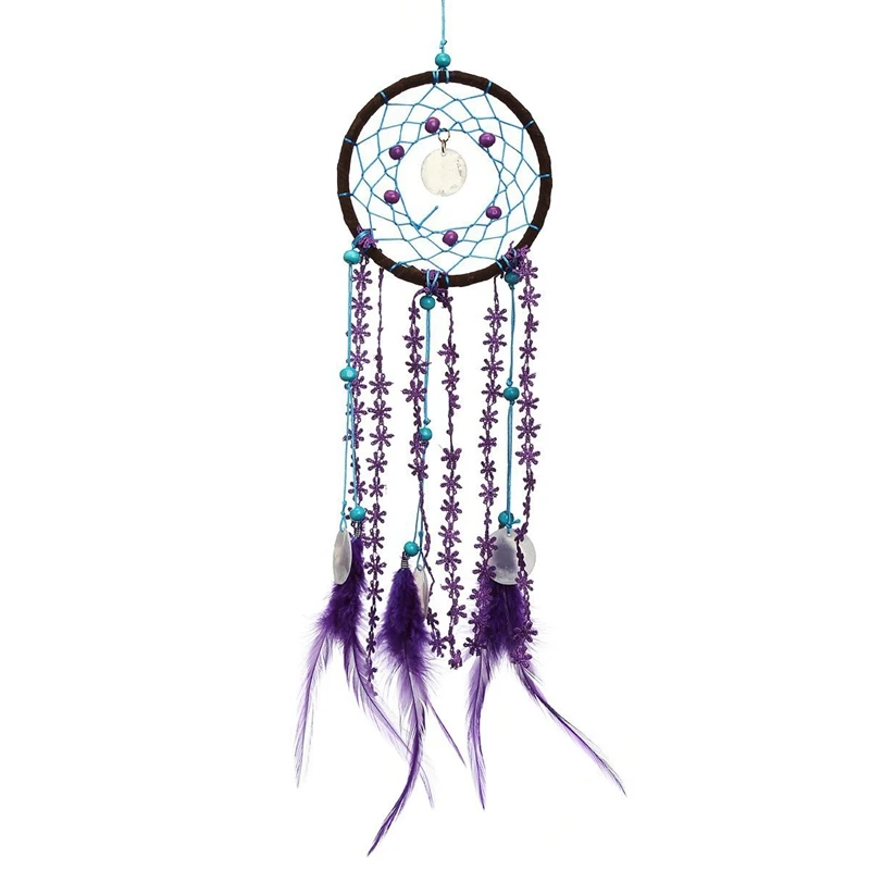 2 Pcs Mini Handmade Dream Catchers Wind Chimes Dream Catcher Net Hanging Decoration Ornament for Room Car, Gray& Purple
