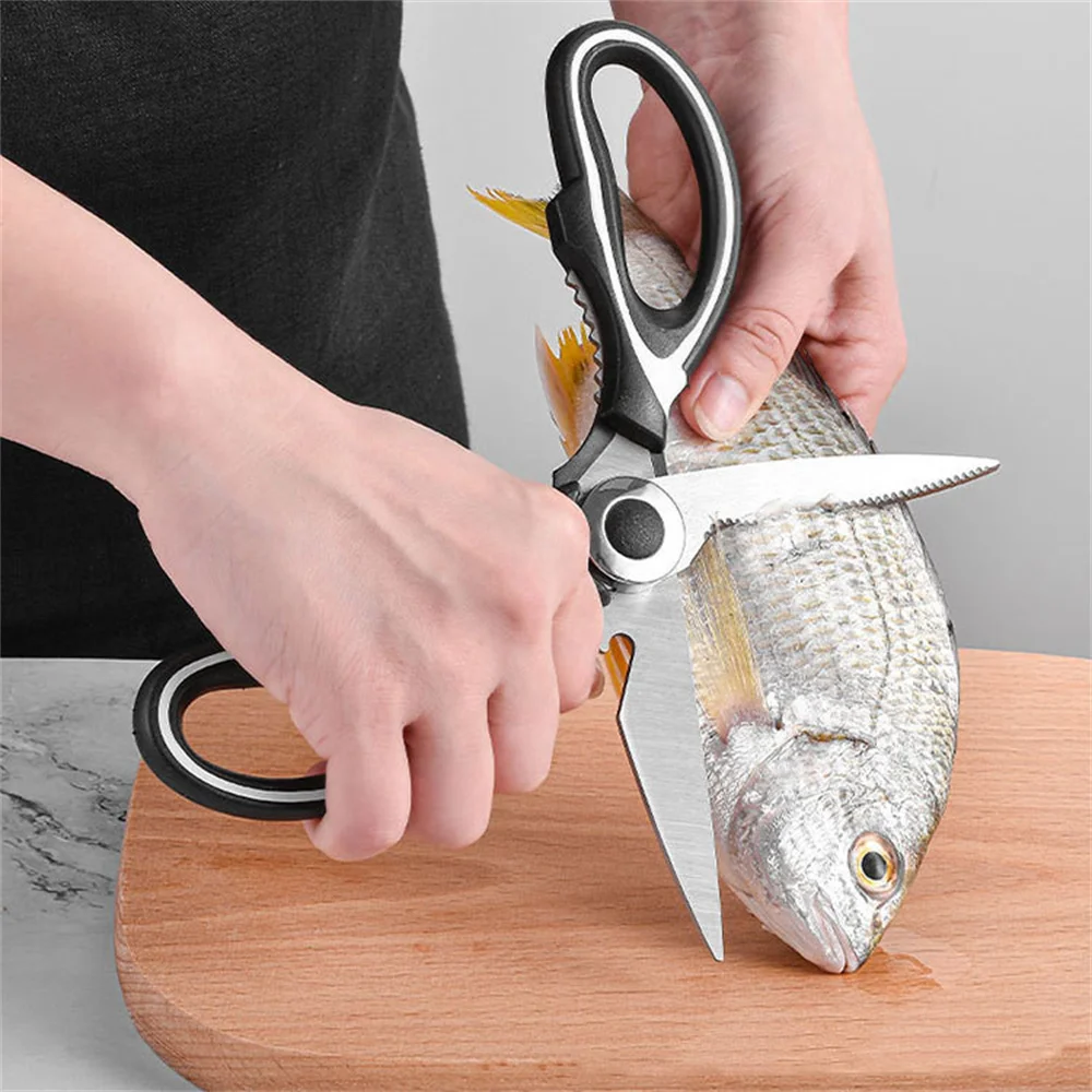 Multifunctional Kitchen Scissors Cutting Knife Plate Stainless Steel Kitchen  Meat Cutting Scissors Chicken Bone Opening Bottle