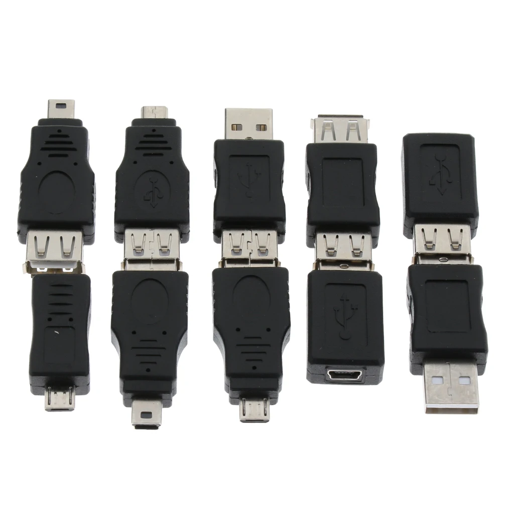 10Pcs OTG 5 Pin F/M Changer Adapter Converter, USB Male To Female Micro Mini Plug For Tablet PC Mobile Phone Laptop