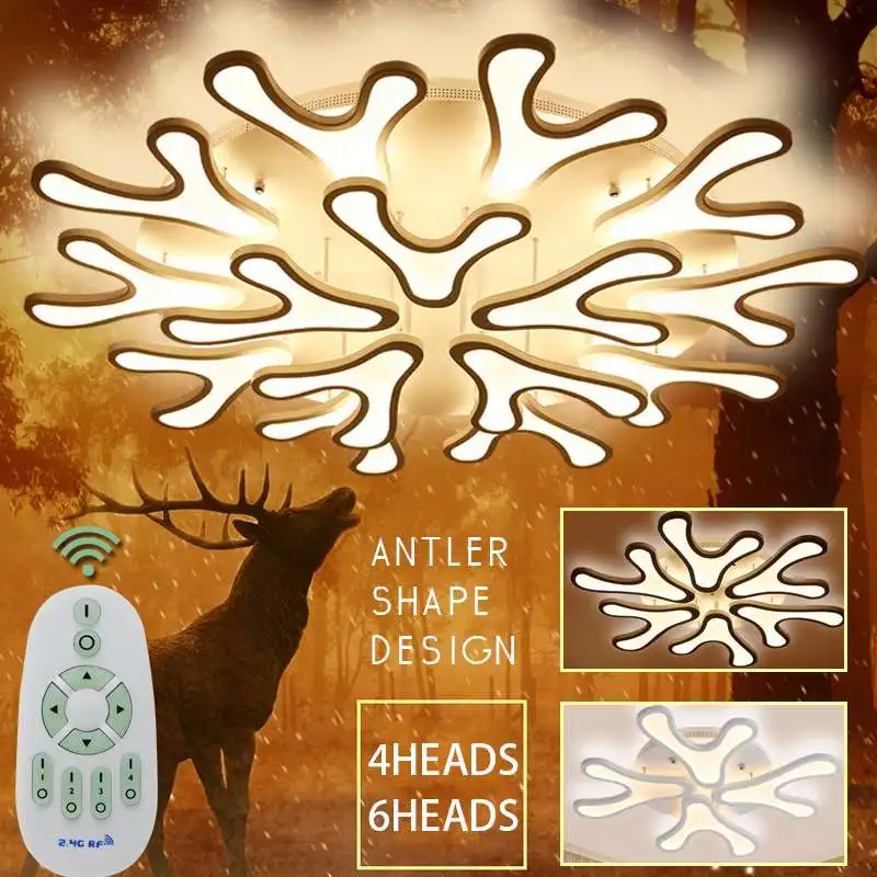 

4/6 Heads Remote Dimming Antler Shape Modern Led Ceiling Lights For Living Room Bedroom Ceiling Lighting Fixtures AC110-240V