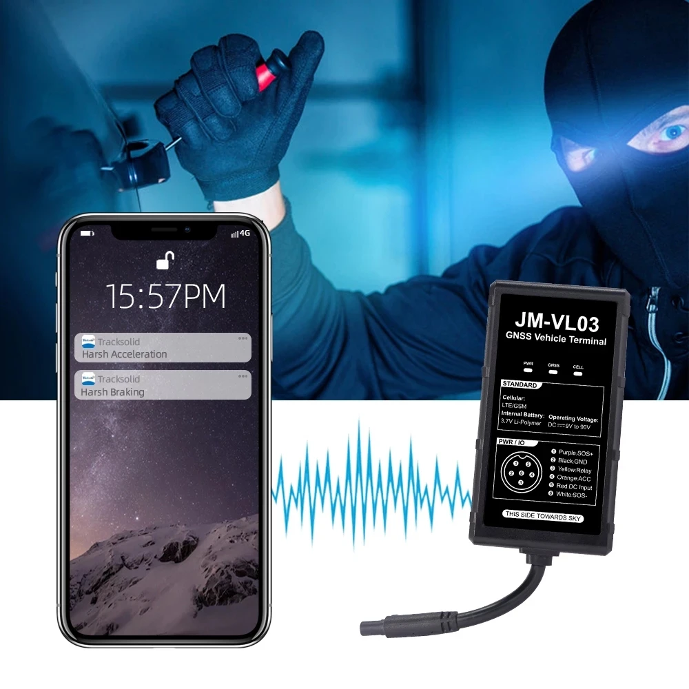 JM-VL03 4G Car GPS Tracker Waterproof 9-90VDC Real-time Tracking Alerts Via APP Web GV20 Tracker for Car Moto