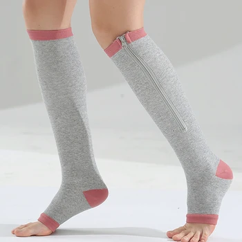 

Women Zipper Stockings Compression Socks Leg Support Solid Sports Sox Open Toe Knee Sock Winter Warm Nylon Socks