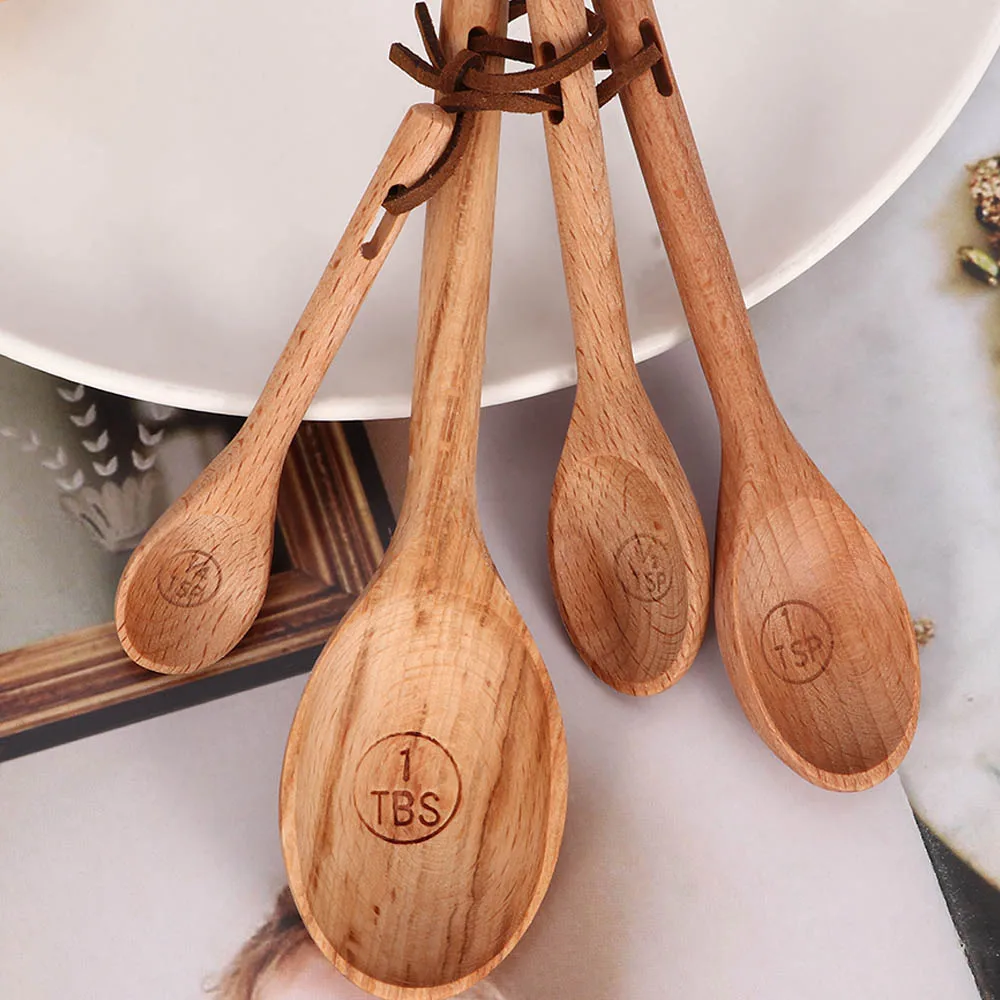 

Set of 4 Wooden Beech Wood Measuring Cup Kitchen Measuring Spoon Baking Tea Coffee Kitchen Accessories