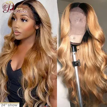 

Honey Blonde Lace Front Wig 13*1 Body Wave Lace Part Front Human Hair Wigs Ombre Human Hair Wig Pinshair Peruvian Remy Hair 180