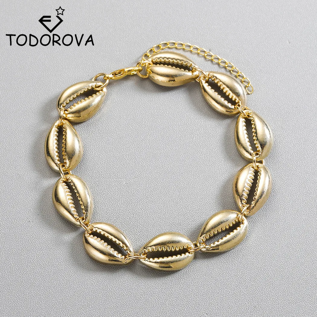 Todorova Shell Bracelet Gold Cowry Shell Bracelets Bohemian Fashion Beach Natural Seashell Women Bracelets Jewelry
