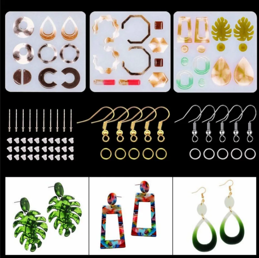 Resin Jewelry Silicone Molds Earring Making Kit with Bohemian Drop Dangle Epoxy Casting Molds Rings for Resin Jewelry Making