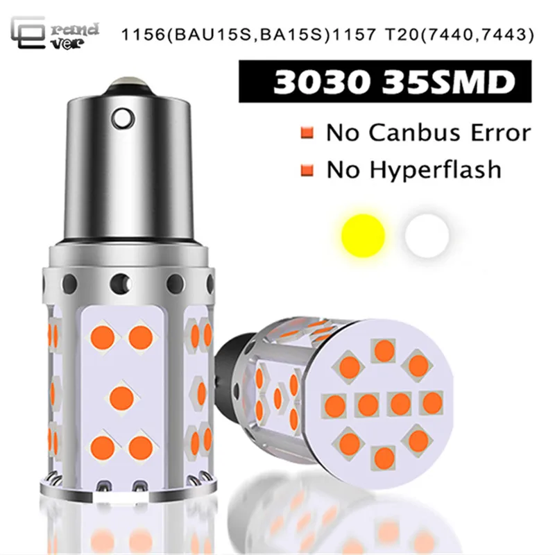  1PCS P21W LED 1156 BA15S PY21W BAU15S 3030 35SMD Bulb Canbus Free T20 7440 W21W LED Lamp For Car Turn Signal Light Amber White 