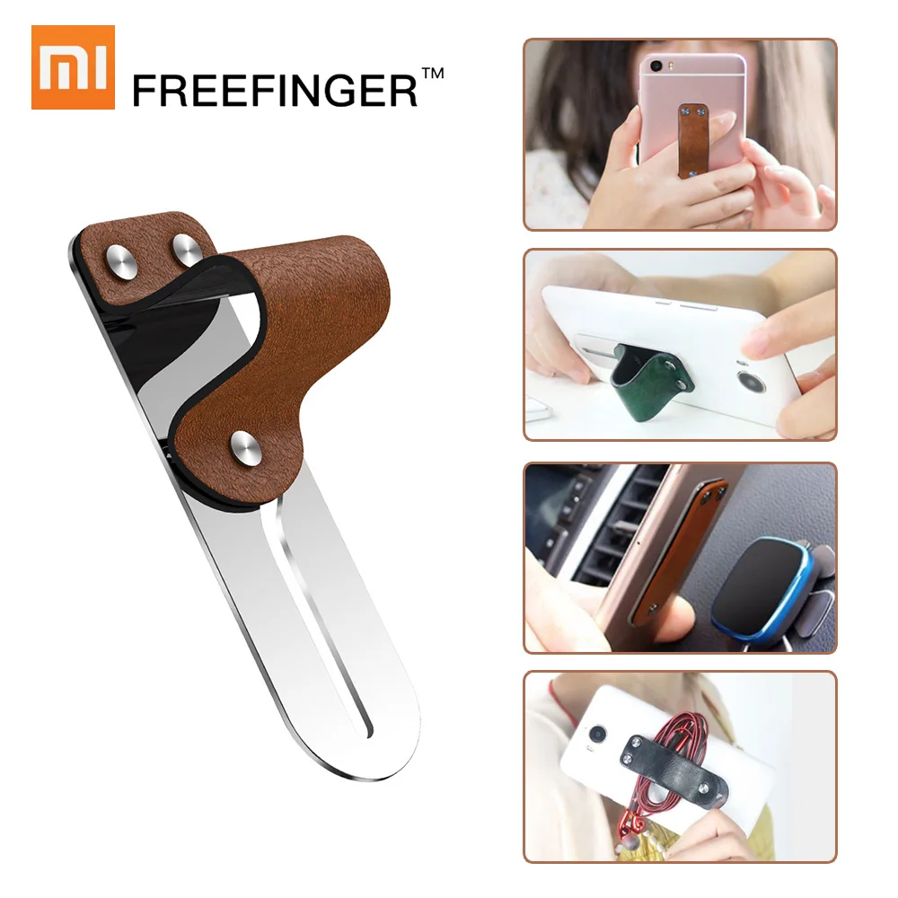 Xiaomi Freefinger Finger Ring Holder Leather Stainless Steel Mobile Phone Grip Car Phone Mount Stand For iPhone Huawei Samsung