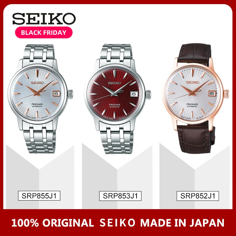 Оригинальные женские часы Seiko, серия Presage, 5 бар, водонепроницаемые, Деловые женские часы, кожаный ремешок из нержавеющей стали, глобальная гарантия