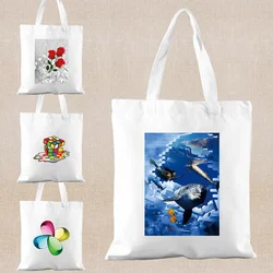 3D Pattern Print Shopping Bags Tote Bag Fashion Canvas Shoulder Bags Women Handbag Reusable Foldable Shopper Grocery Storage Bag