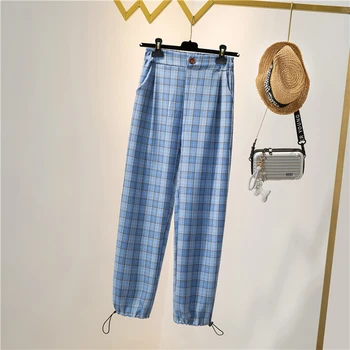 

2020 Autumn Straight Pants Women Casual Vintage Loose Plus Size Plaid Pants Streetwear Trousers Sweatpants pantalon femme