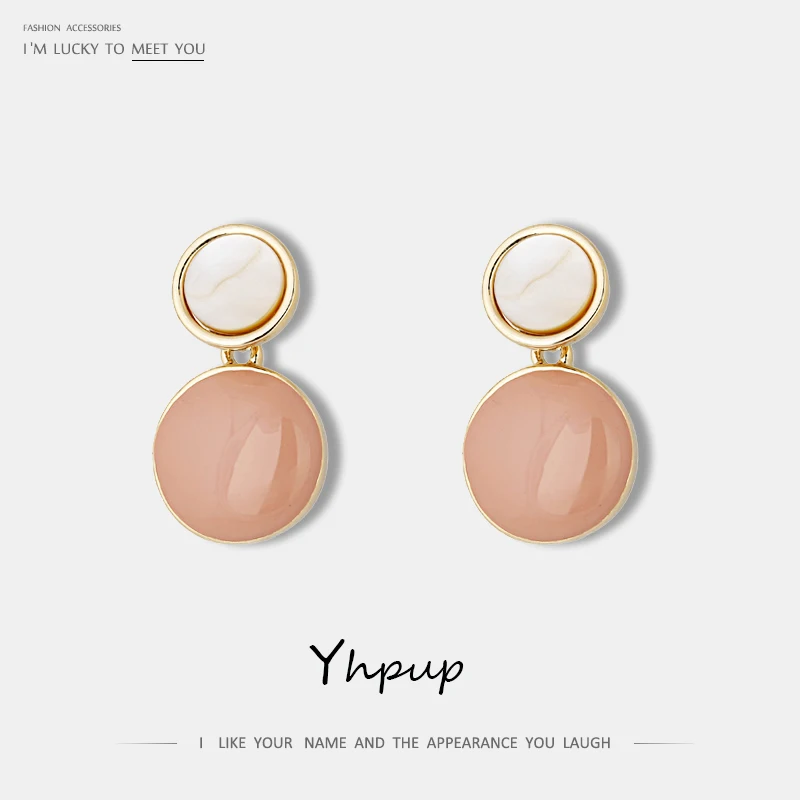 

Yhpup Korean Minimalist Round Geometric Candy Colorful Dangle Earrings Enamel Statement Jewelry for Girl Women Party Office 2019