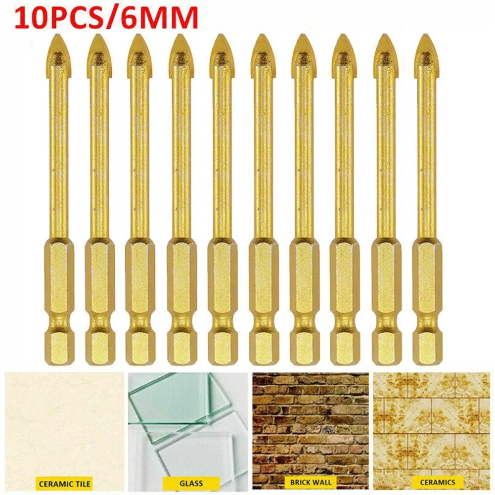 10pcs 6mm Glass Drill Bit Hex Shank For Mable Porcelain Ceramic Tile Concrete Brick Plastic Wood Cross Spear Head greener cross hex tile drill bits set hard alloy triangle porcelain stone glass ceramic concrete drill bit hole opener for wall