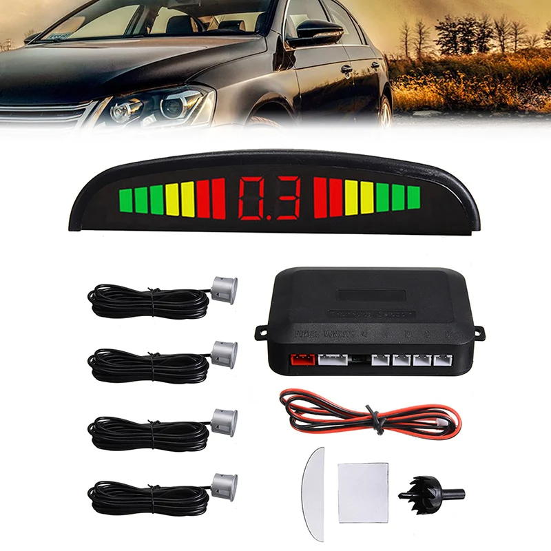 

Car Parking Sensor Kit Auto Reversing Radar European License Plate Camera Front Back Electromagnetic Monitor System 4 Sensors