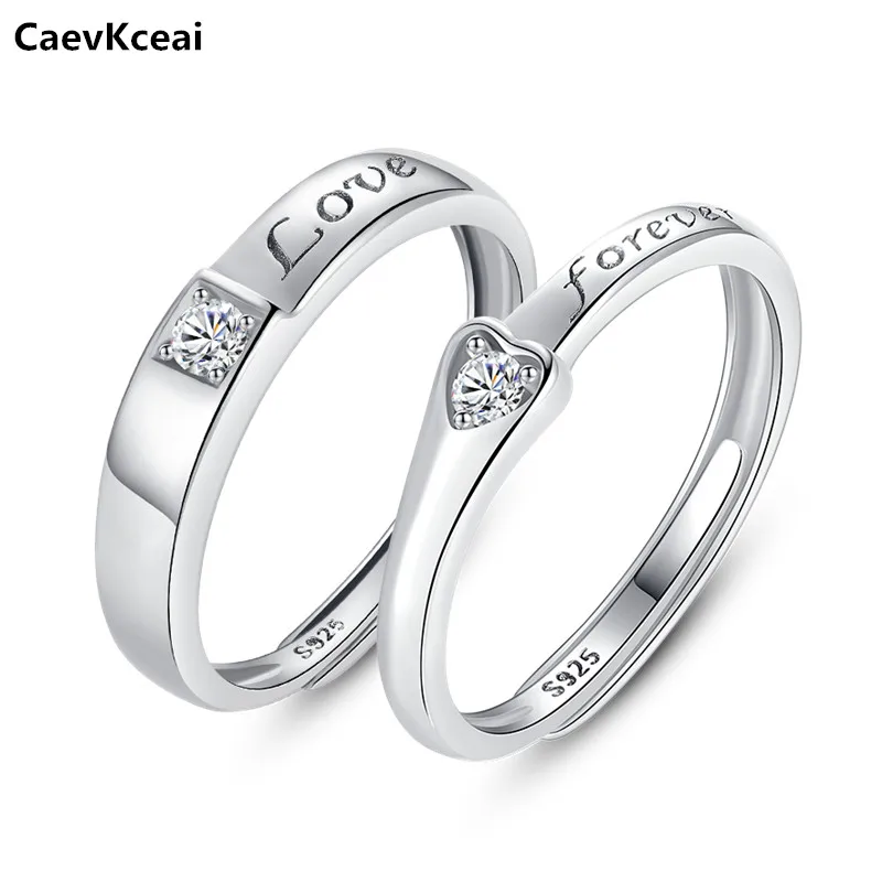 

CaevKceai 925 Sterling Silver Simple Couple Ring Lovers' Love Geometric Wedding Engagement Rings Fine Jewelry women and men