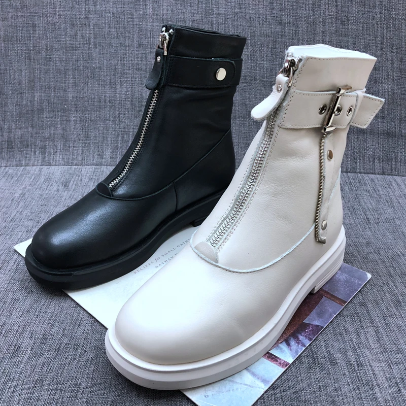 

2019 New Winter Snow Boots Women Round Toe Zip Genuine Leather Boots Square Heel Keep Warm Ankle Boots Womens Shoes