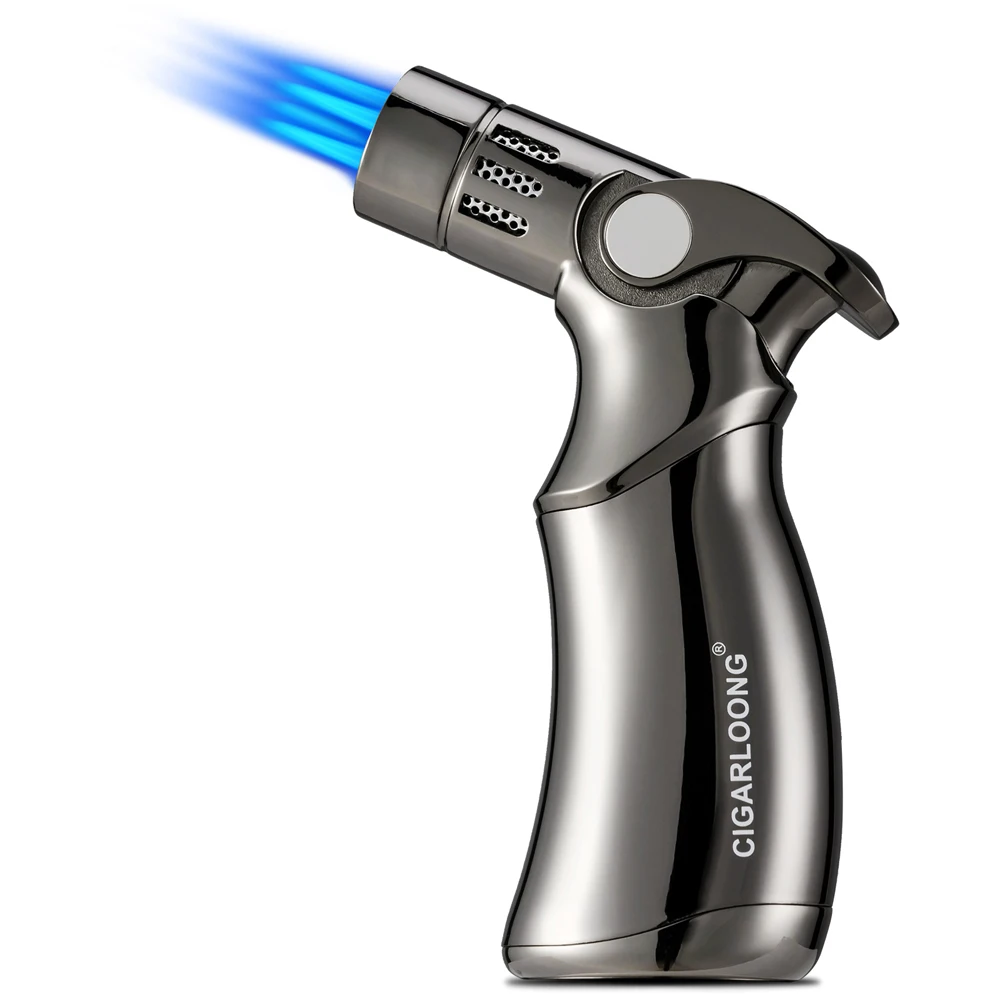 Butane Gas Lighter Cigarette Lighter CIGARLOONG Refillable Butane Gas Lighters Windproof 4 Jet Flame Metal Cigar Lighter Table Gun Cigarette Torch Lighter Smoking