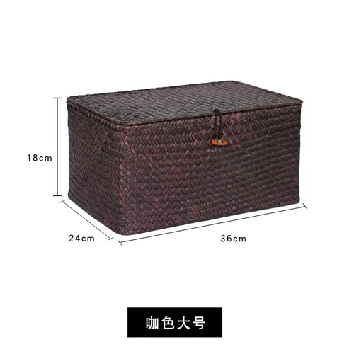 Плетеная коробка для хранения водорослей с крышкой, ротанговая корзина бамбуковая соломка, плетеная настольная корзина для хранения одежды - Цвет: c3 36x24x18cm