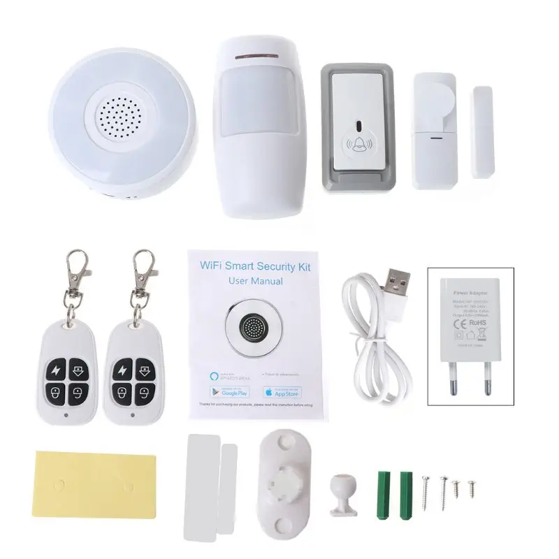 EU Plug Умный дом WiFi охранная сигнализация комплект шлюз дверное окно пассивный инфракрасный датчик обнаружения движения Автоматизация домашняя система безопасности для Alexa Google - Цвет: EU Plug