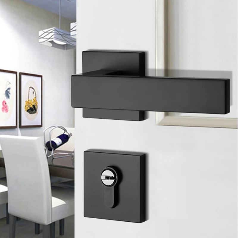 

Black Mute Door Lock Set Reversal Door Lock Kit for 35-50mm Doors Zinc Alloy Handle S55