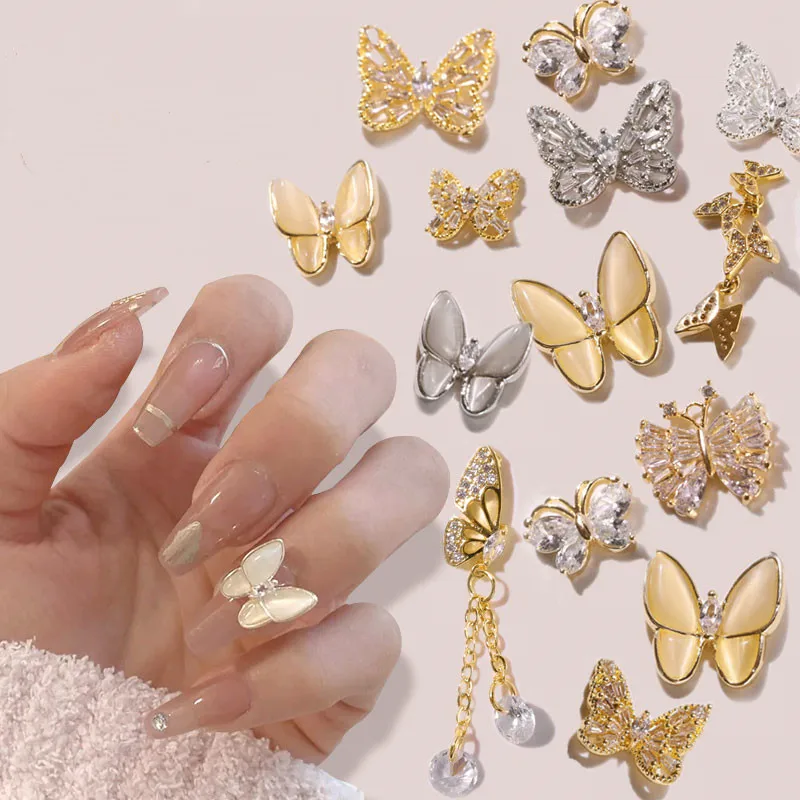 

1 Pcs Butterfly Nails Accessories for Manicure Fashion Opal Insect Stickers for Nails 2021 Metal Nail Art Accessories