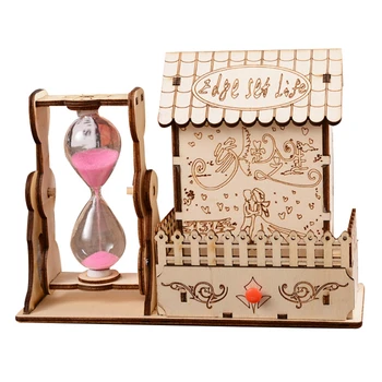 

Coin Box Creative Cartoon Wooden Engraved Hourglass House Modelling Money Container Piggy Bank with Small Drawer