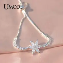 UMODE, новинка, модные, циркониевые, цветочные, регулируемые браслеты для женщин, белое золото, мощеные, круглые, CZ, коробка, цепь, ювелирные изделия, подарки, AUB0219