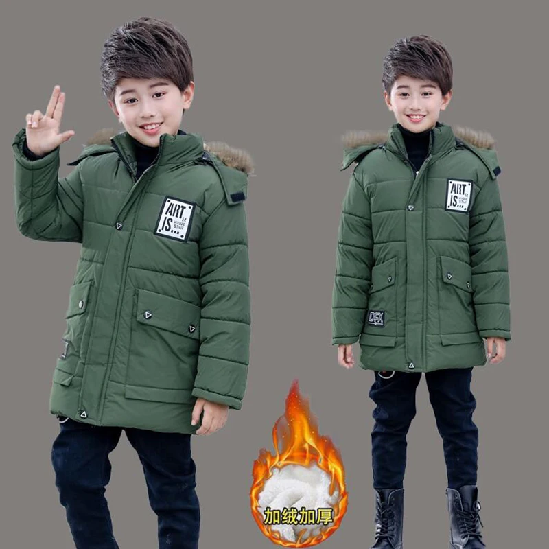green 01 Г. Зимняя куртка новая От 5 до 10 лет для больших мальчиков модная детская хлопковая куртка с флисовой подкладкой для мальчиков подростковое пальто, верхняя одежда - Цвет: green 01