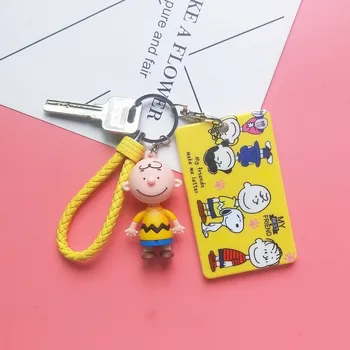 

Charlie Brown Keychains Girl Cartoon Bus Card Holder Student Cute Metro Rice Card Cover Car Keychain Bag Pendant Key Ring