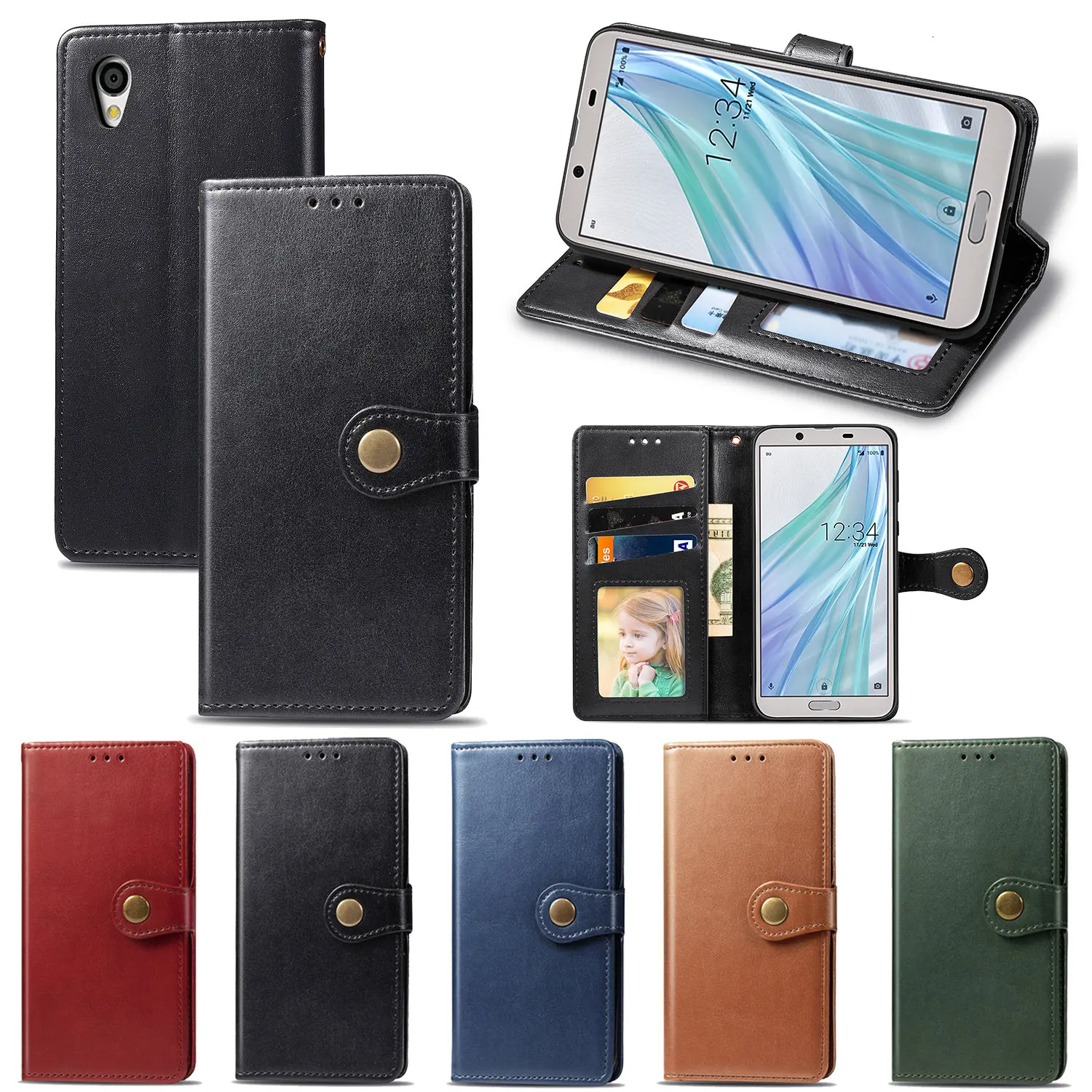 

Luxury PU Leather Pattern Bracket Card Cover Soft Silicone Case for Sharp Aquos Sense2 SHV43 Smartphone Global Version Fundas
