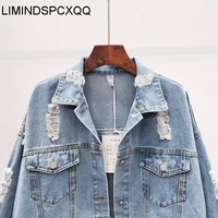 طباعة الأزهار يزين حجر الراين المرأة الدينيم الستر المؤنث ربيع الخريف بوهو الترتر معاطف طويلة الأكمام ملابس خارجية الإناث 1