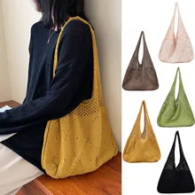 Многоразовая сумка для покупок модная женская трикотажная сумка на плечо сумки с полой ручкой складные сумки bolsas eologicas reusizables#3