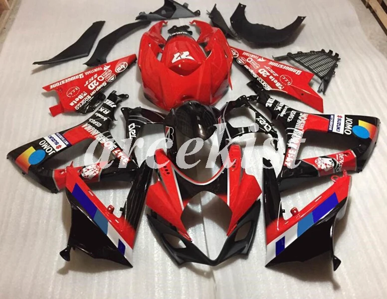 ABS мотоцикл обтекатели комплект подходит для Suzuki GSX-R1000 K7 2007 2008 GSXR1000 07 08 Кузов Набор красный
