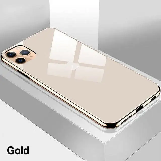 Роскошное закалённое стекло с покрытием чехол для iPhone X XS Max 8 7 6s Plus гальванический глянцевый чехол для iPhone 11 Pro Max Coque Fundas - Цвет: Золотой