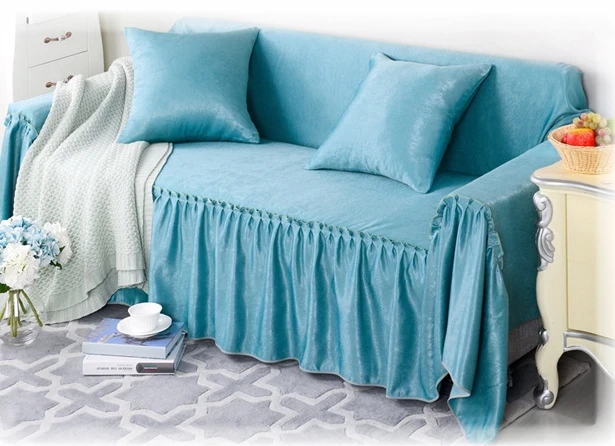 Сплошной цвет универсальный чехол для дивана для гостиной мебель одноместный/двухместный диван набор чехлов четыре сезона - Цвет: blue