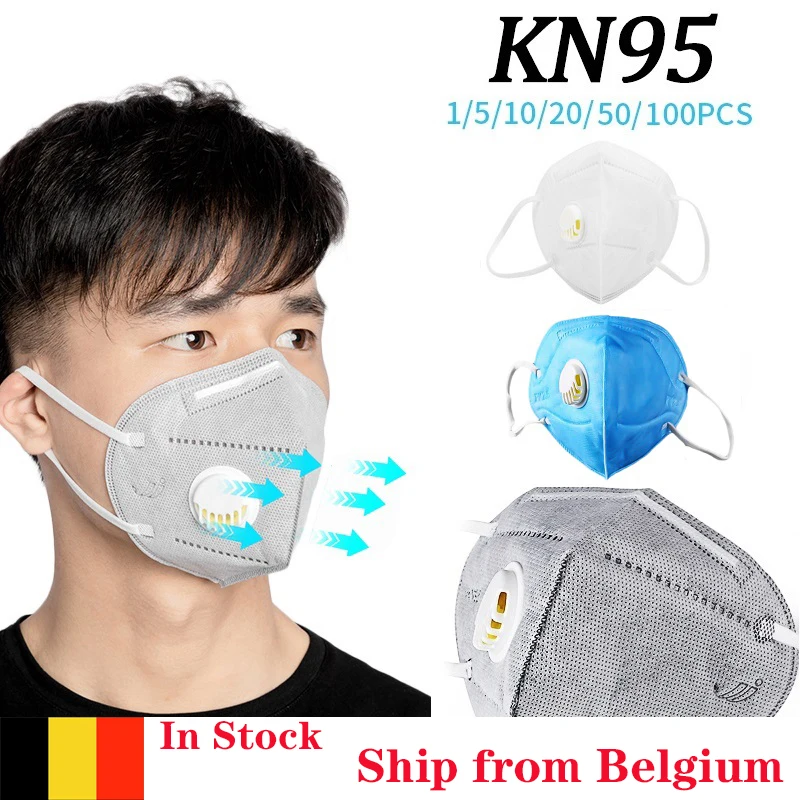

1/5/10/20/50pcs KN95 Ship From Belgium With Breathing Valve Mask Wholesale Folding Protective Mask Anti-Fog Mask