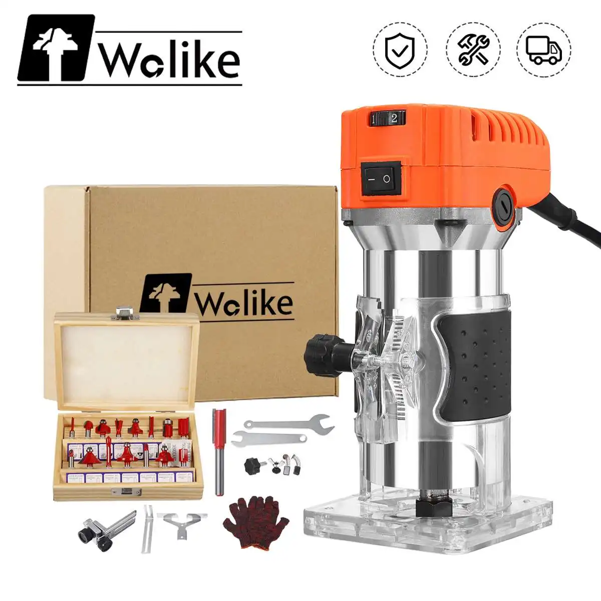 220V 35000rpm 6 Speeds Wood Electric Hand Trimmer Woodworking Slotting Trimming Tool Carving Machine Router Joiner Set | Инструменты