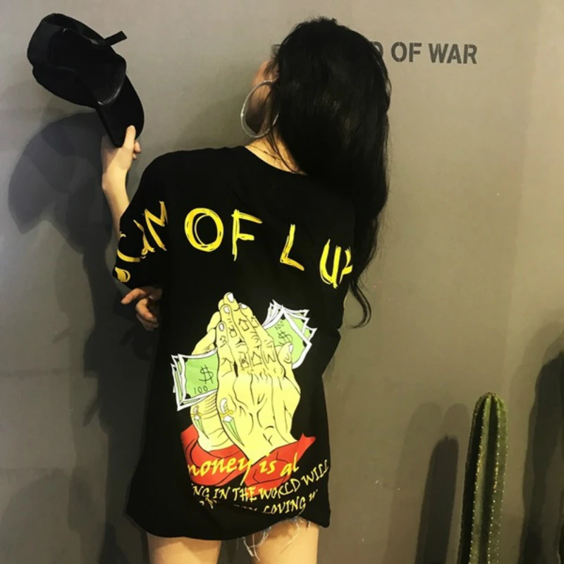 New Euro-American Hip Hop T-shirt Handprint Hip-hop Half-sleeve Lovers Summer Academic Style