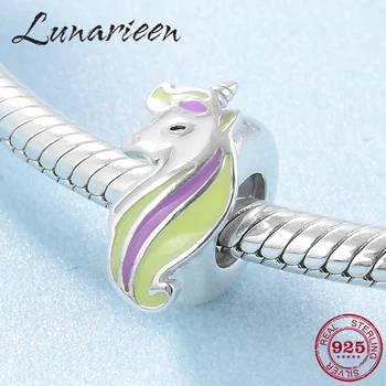 

2019 Lucky Unicorn Noble Licorne Colorful 925 Silver spacer stopper beads Fit Original Pandora Charm Bracelet Jewelry making