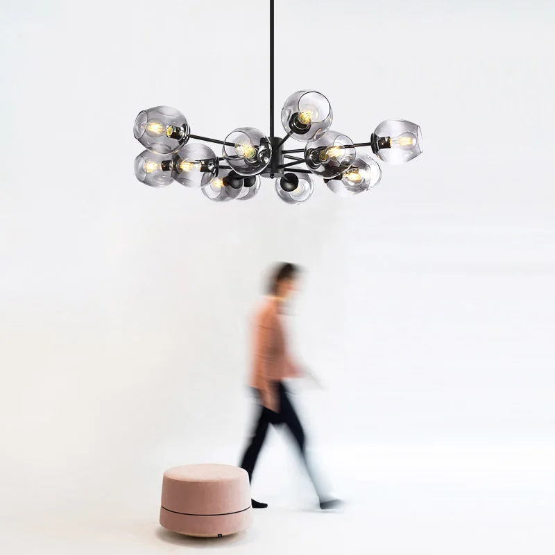 

Mid century modern glass chandelier home decor globe black luxury light Dining room Restaurant tree branch chandalier