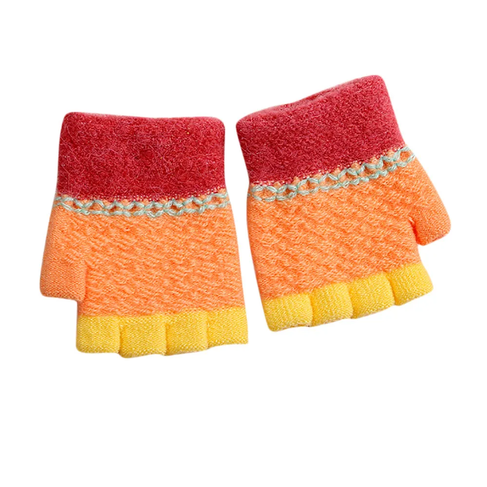 Лоскутные теплые зимние варежки с отпечатками пальцев для малышей; вязаные перчатки на полпальца;# G2 - Цвет: B