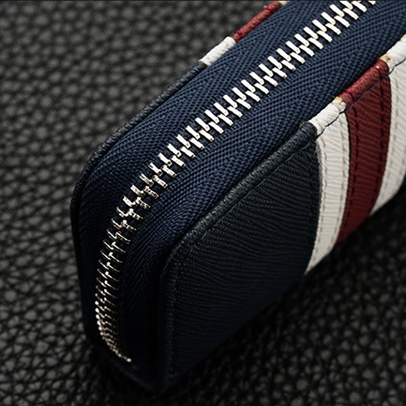 Fashion Colorful Stripes Leather Key Bag Universal Key Case for Car Keychain Men Women Wallet Mini Zipper Purse Holder Key Case