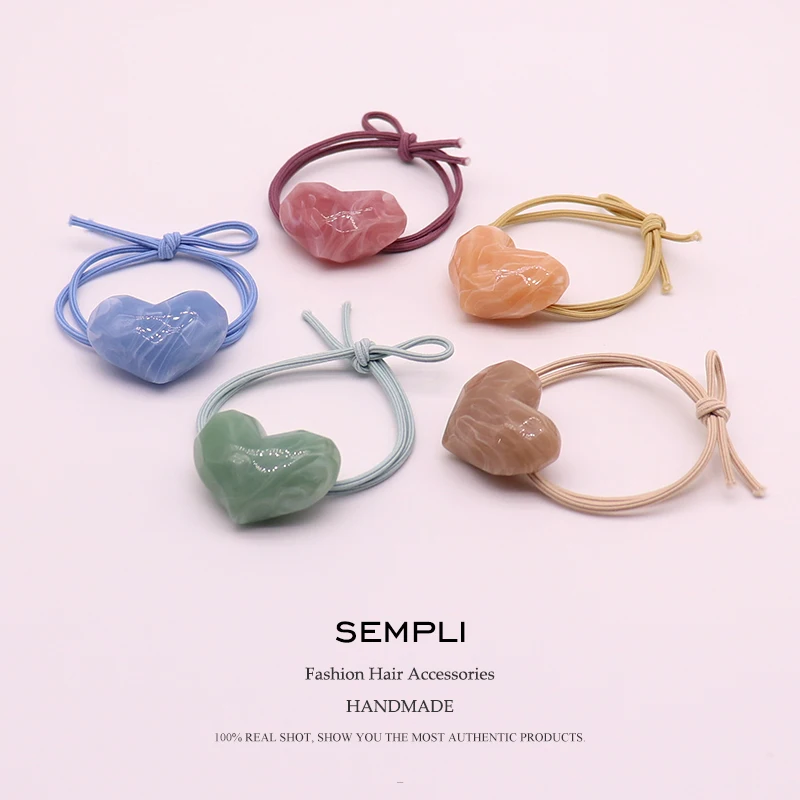 

Sempli 5 Colors Cute Shape Heart Love Textured Gum Resin For Women Elastic Hair Bands Kid Children Rubber Bands High Elasticity