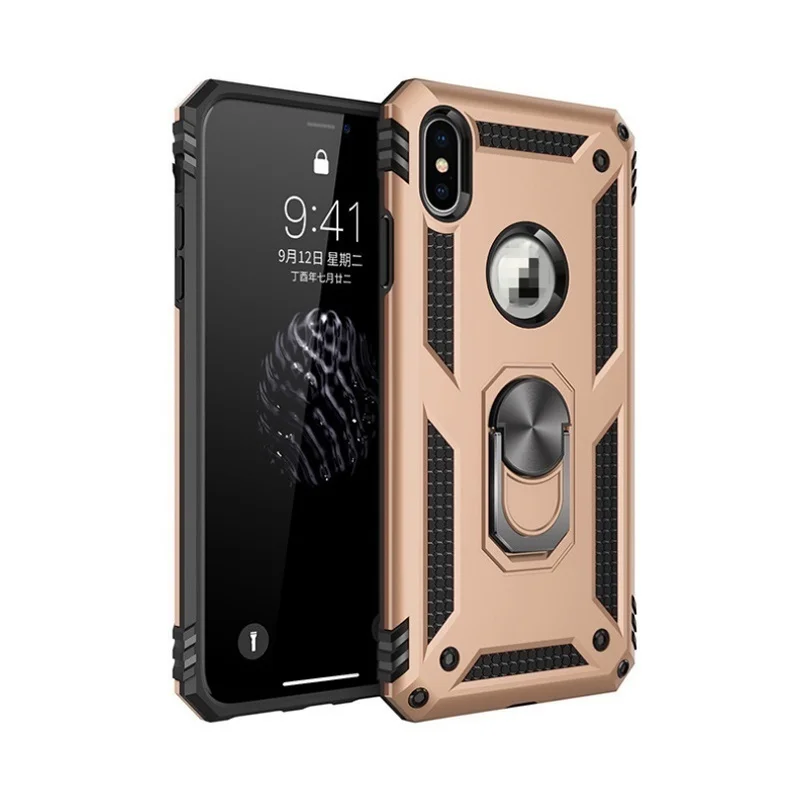

Military 2-Layer Phone Case Shockproof Gold Stand Holder Cases For iPhone 7/8/7p/8p/6s/6plus XR XS Protection Phone Stand Cover